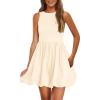 imagePRETTYGARDEN Summer Dresses for Women 2026 Casual Sleeveless Tank Mini Short Dress Crew Neck Bubble Sundress with PocketsBeige