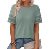 imagePRETTYGARDEN Summer Tops for Women 2026 Lace Short Sleeve TShirts Casual Blouses Spring Fashion Clothes Vacation OutfitsSage Green