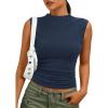 imagePRETTYGARDEN Tank Tops for Women 2026 Summer Mock Neck Ribbed Knit Slim Fitted Shirts Going Out Top Spring Fashion ClothesRoyal Blue