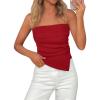 imagePRETTYGARDEN Tube Tops for Women 2026 Summer Strapless Asymmetrical Ruched Bandeau Shirts Trendy Spring Going Out OutfitsRed