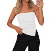 imagePRETTYGARDEN Tube Tops for Women 2026 Summer Strapless Asymmetrical Ruched Bandeau Shirts Trendy Spring Going Out OutfitsWhite