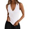 imagePRETTYGARDEN V Neck Tank Tops for Women Summer Outfits 2026 Ribbed Knit Shirts Casual Basic Tees Sleeveless Camisole VestWhite