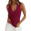 imagePRETTYGARDEN V Neck Tank Tops for Women Summer Outfits 2026 Ribbed Knit Shirts Casual Basic Tees Sleeveless Camisole VestWine Red