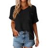 imagePRETTYGARDEN Womens 2026 Spring Short Sleeve Sweaters Lightweight V Neck Casual Going Out Summer Tops Beach Vacation ClothesBlack