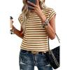 imagePRETTYGARDEN Womens 2026 Spring Vest Tops Cap Sleeve Striped Shirt Knit Tank Top Summer Beach Vacation ClothesStriped Apricot Coffee