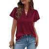 imagePRETTYGARDEN Womens 2026 Summer Blouses Dressy Casual Ruffle Cap Sleeve V Neck Business Work Trendy Cute Tops Spring OutfitsBurgundy