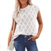 imagePRETTYGARDEN Womens 2026 Summer Sweater Vest Lightweight Knit Cap Sleeve Hollow Out Tank Tops Crochet Coverup Spring OutfitsWhite