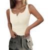 imagePRETTYGARDEN Womens 2026 Summer Tank Tops Ribbed Knit Slim Fit Sleeveless Henley Shirts Casual Basic Button Up BlouseBeige
