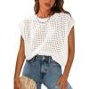 imagePRETTYGARDEN Womens Spring Tops 2026 Summer Shirts Crochet Cap Sleeve Sweater Pullover Cute Beach Vacation ClothesWhite