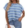 imagePRETTYGARDEN Womens Summer Short Sleeve Tops 2026 Trendy Crew Neck Striped Knit Sweater Business Casual Spring ClothesStriped Blue White