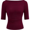 imagePRETTYGARDEN Womens Summer Short Sleeve Tops Boat Neck Ribbed Knit Slim Fit T Shirt Casual Basic Top 2026 Spring ClothesWine Red