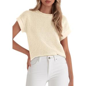imagePRETTYGARDEN Women 2026 Spring Sweater Vest Business Casual Tank Top Lightweight Cap Sleeve Knit Shirts Trendy Summer OutfitsBeige
