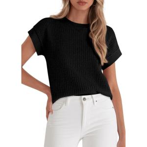 imagePRETTYGARDEN Women 2026 Spring Sweater Vest Business Casual Tank Top Lightweight Cap Sleeve Knit Shirts Trendy Summer OutfitsBlack