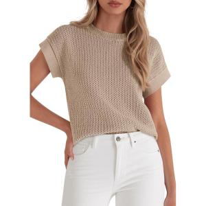 imagePRETTYGARDEN Women 2026 Spring Sweater Vest Business Casual Tank Top Lightweight Cap Sleeve Knit Shirts Trendy Summer OutfitsKhaki