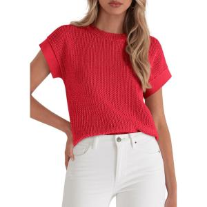 imagePRETTYGARDEN Women 2026 Spring Sweater Vest Business Casual Tank Top Lightweight Cap Sleeve Knit Shirts Trendy Summer OutfitsRed