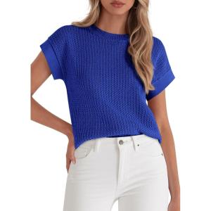 imagePRETTYGARDEN Women 2026 Spring Sweater Vest Business Casual Tank Top Lightweight Cap Sleeve Knit Shirts Trendy Summer OutfitsRoyal Blue