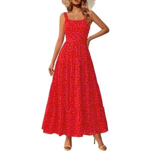imagePRETTYGARDEN Womens 2026 Summer Floral Maxi Dress Sleeveless Smocked Ruffle Long Flowy Beach Vacation Boho SundressesRed Floral