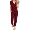 imagePRETTYGARDEN Jumpsuits for Women 2026 Spring Summer Casual Dressy Short Sleeve Romper Airport Vacation Travel OutfitsWine Red