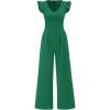 imagePRETTYGARDEN One Piece Jumpsuits For Women Dressy Ruffle Cap Sleeve V Neck Ribbed Knit Wide Leg Romper Casual Spring OutfitsGreen