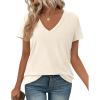 imagePRETTYGARDEN Oversized Tshirts Shirts for Women Summer Tops 2026 Casual Short Sleeve V Neck Loose Basic Tees Spring ClothesBeige