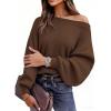 imagePRETTYGARDEN Sweaters for Women Oversized Spring Boat Neck Pullover Long Sleeve Knit Tops Cozy Fall Winter Fashion ClothingBrown