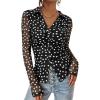 imagePRETTYGARDEN Women Button Down Floral Shirts 2026 Fall Trendy Long Sleeve V Neck Mesh Boho Blouse Spring Tops Date Outfits01 Dot Black White