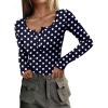 imagePRETTYGARDEN Womens 2026 Fall Long Sleeve Henley T Shirts Button Ribbed Knit Slim Fit Basic Tops Blouse Casual Outfits01 Polka Dot Navy White
