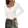 imagePRETTYGARDEN Womens 2026 Fall Long Sleeve Henley T Shirts Button Ribbed Knit Slim Fit Basic Tops Blouse Casual OutfitsWhite