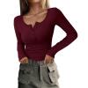imagePRETTYGARDEN Womens 2026 Fall Long Sleeve Henley T Shirts Button Ribbed Knit Slim Fit Basic Tops Blouse Casual OutfitsWine Red