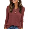 imagePRETTYGARDEN Womens Long Sleeve Henley Shirts 2026 Spring Casual Ribbed Tunic Tops Lightweight Sweaters Fashion ClothingRust