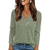 imagePRETTYGARDEN Womens Long Sleeve Shirts 2026 Fall Fashion Clothes Ribbed V Neck Spring Loose Tunic Tops Lightweight SweatersGreen