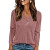 imagePRETTYGARDEN Womens Long Sleeve Shirts 2026 Fall Fashion Clothes Ribbed V Neck Spring Loose Tunic Tops Lightweight SweatersPink