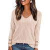 imagePRETTYGARDEN Womens Long Sleeve Shirts Ribbed Knit V Neck Tee Dressy Casual Blouses Going Out Tunic Tops 2026 Fall OutfitsApricot