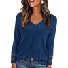 imagePRETTYGARDEN Womens Long Sleeve Shirts Ribbed Knit V Neck Tee Dressy Casual Blouses Going Out Tunic Tops 2026 Fall OutfitsDark Blue