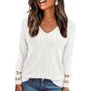 imagePRETTYGARDEN Womens Long Sleeve Shirts Ribbed Knit V Neck Tee Dressy Casual Blouses Going Out Tunic Tops 2026 Fall OutfitsWhite
