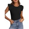 imagePRETTYGARDEN Womens Summer Crew Neck T Shirts 2026 Trendy Ruffle Sleeve Slim Fit Knit Going Out Tops Casual Spring ClothesBlack