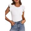 imagePRETTYGARDEN Womens Summer Crew Neck T Shirts 2026 Trendy Ruffle Sleeve Slim Fit Knit Going Out Tops Casual Spring ClothesWhite