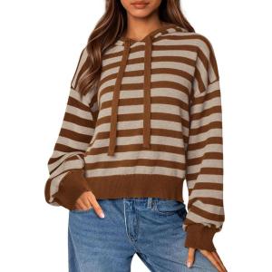 imagePRETTYGARDEN Hoodies for Women Fall Fashion 2026 Striped Pullover Sweaters Casual Long Sleeve Tops Winter ClothingStriped Apricot Coffee