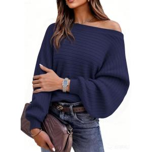 imagePRETTYGARDEN Sweaters for Women Oversized Spring Boat Neck Pullover Long Sleeve Knit Tops Cozy Fall Winter Fashion ClothingNavy Blue