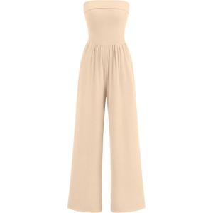 imagePRETTYGARDEN Tube Jumpsuits for Women Dressy Casual Off Shoulder Wide Leg Rompers Jumper One Piece Vacation Summer OutfitsApricot