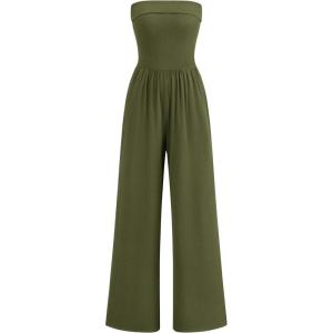 imagePRETTYGARDEN Tube Jumpsuits for Women Dressy Casual Off Shoulder Wide Leg Rompers Jumper One Piece Vacation Summer OutfitsArmy Green