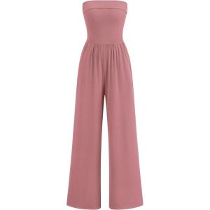 imagePRETTYGARDEN Tube Jumpsuits for Women Dressy Casual Off Shoulder Wide Leg Rompers Jumper One Piece Vacation Summer OutfitsDusty Pink
