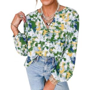 imagePRETTYGARDEN Womens Floral Button Down Blouse 2026 Fall Fashion Dressy Casual Long Sleeve Shirts Spring Top Boho ClothesLaurel Green