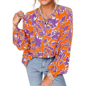 imagePRETTYGARDEN Womens Floral Button Down Blouse 2026 Fall Fashion Dressy Casual Long Sleeve Shirts Spring Top Boho ClothesOrange