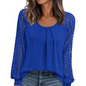 imagePRETTYGARDEN Womens Long Sleeve Shirts Lace Tops 2026 Spring Fashion Outfits Dressy Casual Blouses Work ClothesRoyal Blue