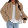 imagePRETTYGARDEN Womens 2026 Winter Coats Fluffy Cropped Faux Fur Jacket Long Sleeve Open Front Shaggy Outerwear Trendy ClothesLight Khaki