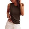 imagePRETTYGARDEN Tank Top for Women 2026 Summer Sleeveless Sweater Tops Spring Business Casual Work Shirts Ribbed Knit BlousesBrown