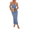 imagePRETTYGARDEN Womens Summer Bodycon Maxi Tube Dress Ribbed Strapless Side Slit Long Going Out Casual Elegant Party DressesDusty Blue
