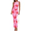 imagePRETTYGARDEN Womens Summer Wedding Guest Dress 2026 Spring Mesh Sleeveless Bodycon Ruched Floral Holiday Maxi Long DressesPink Big Floral