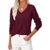 imagePRETTYGARDEN Womens V Neck Sweaters 2026 Fall Casual Long Sleeve Classic Pullover Cozy Knit Tops Loose Basic Winter ClothingDark Red